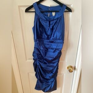 Signature by Sangria Royal Blue Satin Pleated Midi Dress